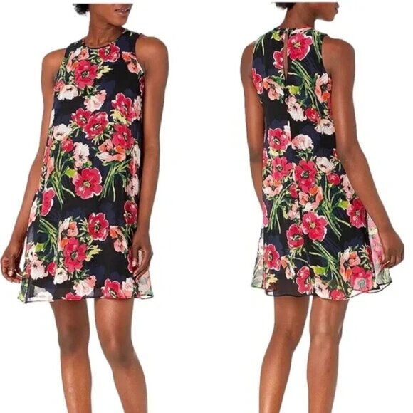 Tommy Hilfiger Sleeveless Dress Floral Chiffon Cottage Boho Preppy Wedding 8 - Picture 1 of 6